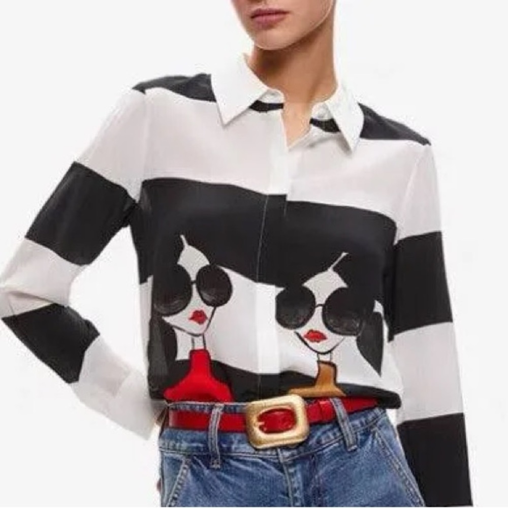 Alice + Olivia Willa Staceface Striped Top